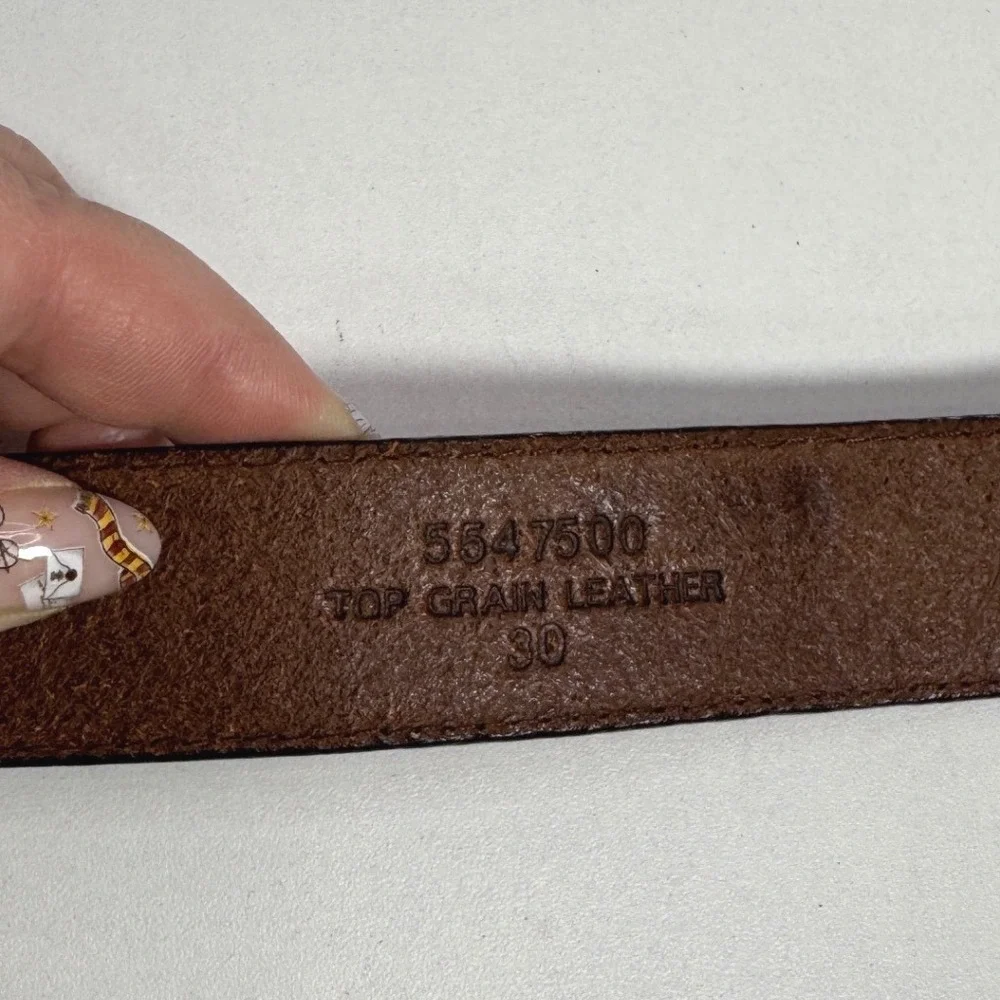 Mens Brown Top Grain Leather Belt Silver Buckle‎
